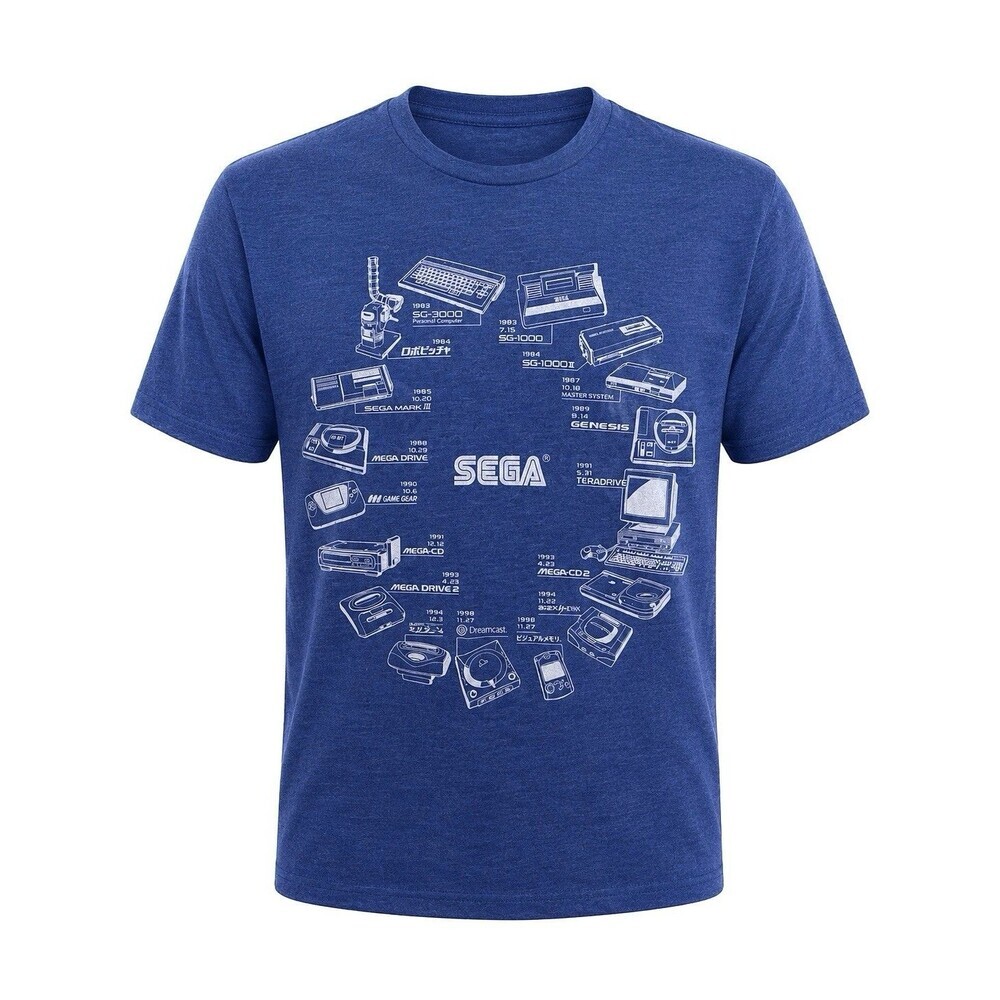 SEGA Console Timeline Graphic T-Shirt Men’s Medium Blue Retro Gaming Gamer Tee